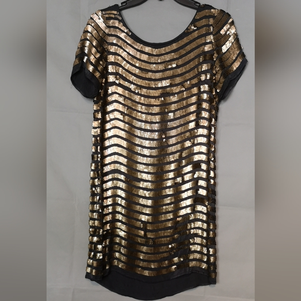 90s Vintage Sequins Striped Mini Shift Dress